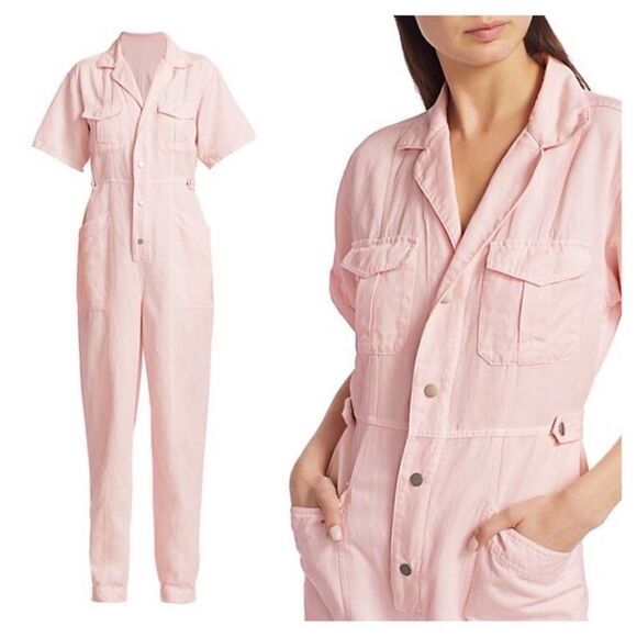 A.L.C. Petra Morganite Pink Contemporary Feminine Pockets Buttons Boho Jumpsuit - Picture 3 of 16